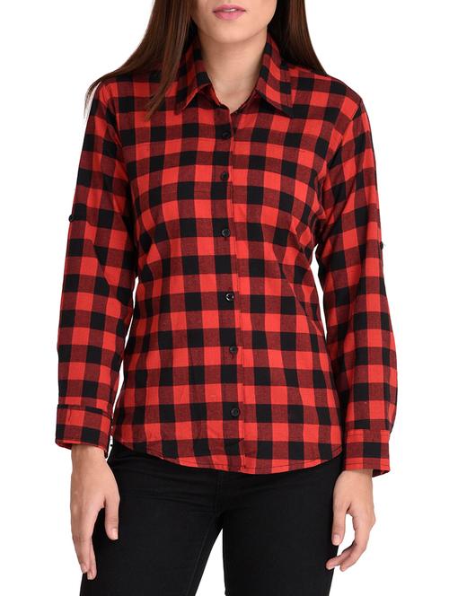 red & black cotton regular shirt - 12992187 - Very Small Image - 1