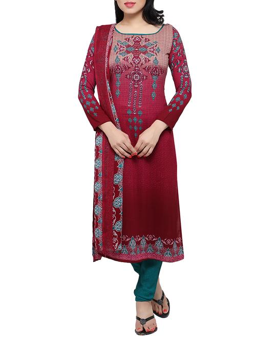magenta crepe printed unstitched suit - 12992663 - Very Small Image - 1