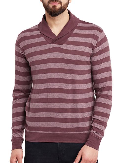 maroon cotton blend striped t-shirt - 12993681 - Very Small Image - 1