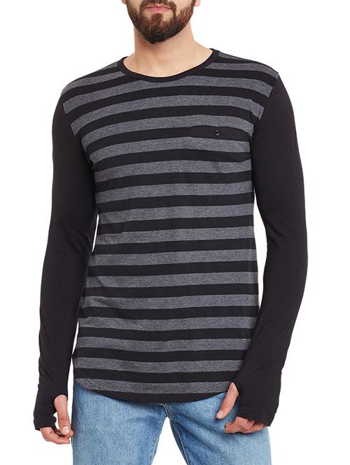 black cotton blend striped t-shirt - 12993683 - Very Small Image - 1