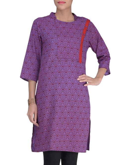 Purple Cotton Printed Kurti - 1299385 - Very Small Image - 1