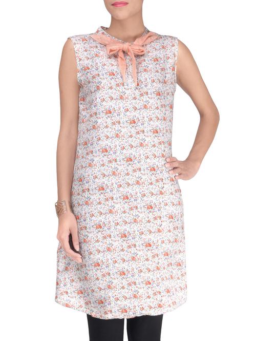 Red Cotton Printed Tie Up Kurta - 1299458 - Very Small Image - 1
