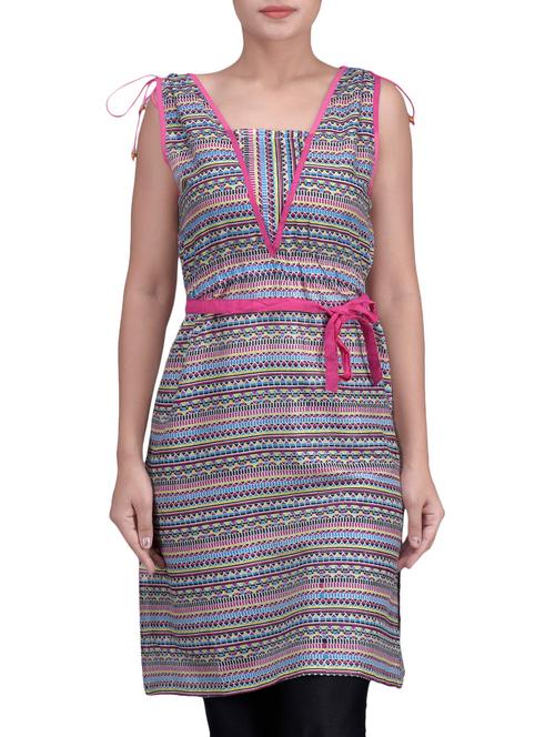 Multicolored Cotton Printed Tie Up Kurta - 1299491 - Very Small Image - 1