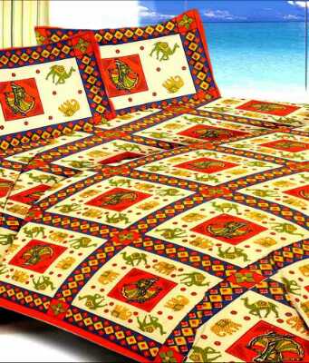 cotton jaipuri printed double bed sheet with 2 pillow cover - 1299711 - Very Small Image - 1