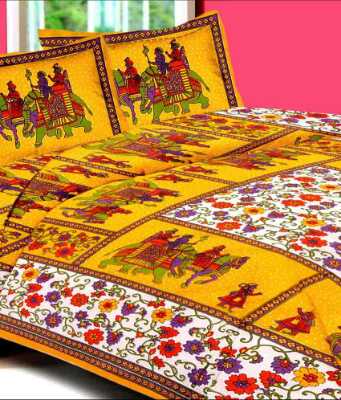cotton jaipuri printed double bed sheet with 2 pillow cover - 1299718 - Very Small Image - 1
