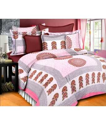 cotton jaipuri printed double bed sheet with 2 pillow cover - 1299734 - Very Small Image - 1