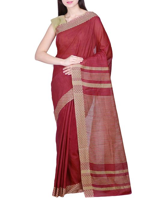maroon tussar silk saree with blouse - 12997633 - Very Small Image - 1