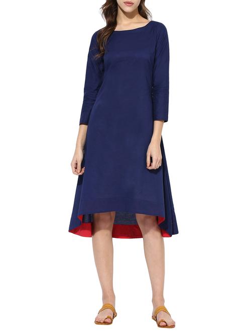 blue cotton highlow kurta - 12999337 - Very Small Image - 1