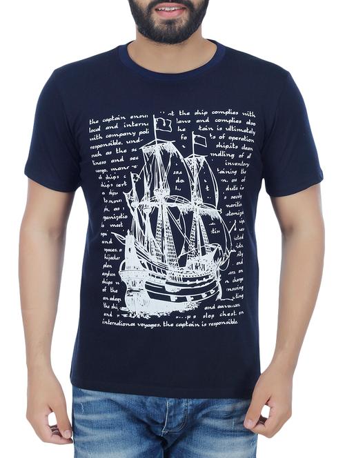 blue cotton printed t-shirt - 13000272 - Very Small Image - 1