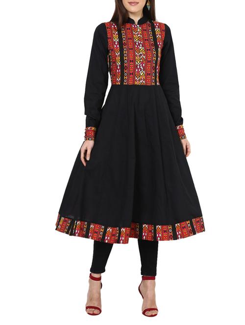 black cotton plain anarkali - 13000394 - Very Small Image - 1