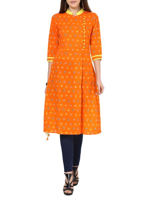 orange cotton aline kurta - 13000405 - Very Small Image - 1