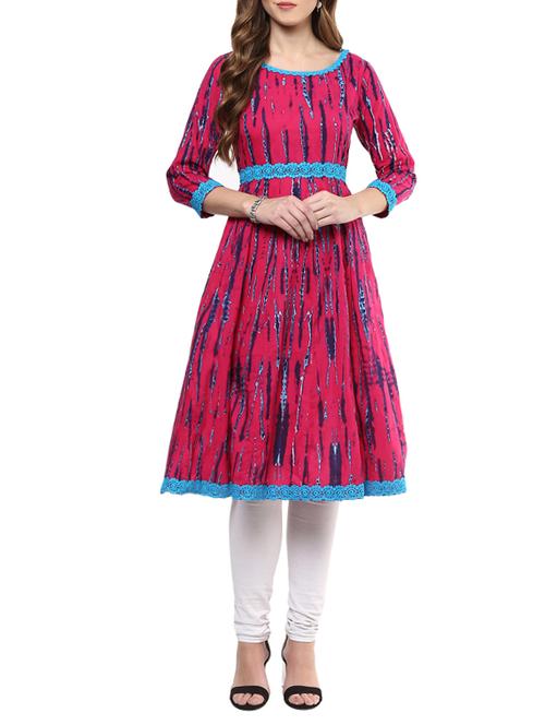 magenta cotton flared kurta - 13000416 - Very Small Image - 1