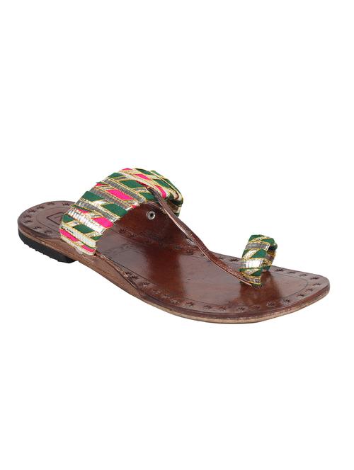 multi colored one toe kolhapuri - 13001860 - Very Small Image - 1