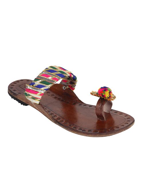 multi colored one toe kolhapuri - 13001863 - Very Small Image - 1