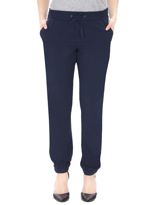 navy blue solid trouser - 13002897 - Very Small Image - 1