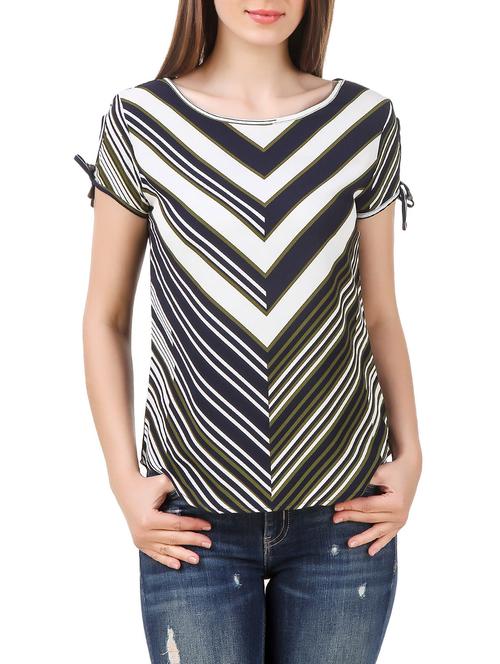 navy blue striped poly crepe top - 13003525 - Very Small Image - 1