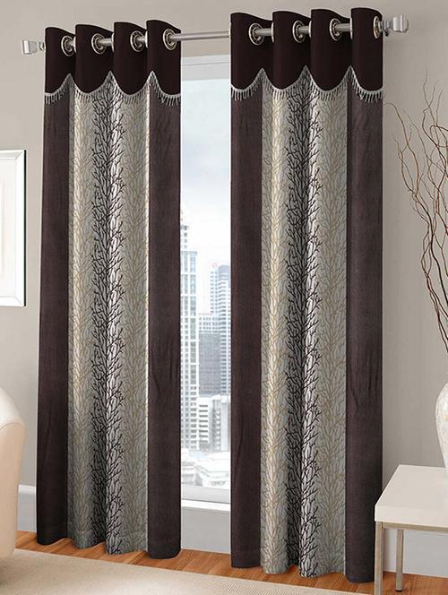 home sazz set of 2 door eyelet curtains printed brown - 13003819 - Very Small Image - 1