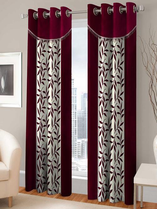 home sazz set of 2 door eyelet curtains printed maroon - 13003820 - Very Small Image - 1