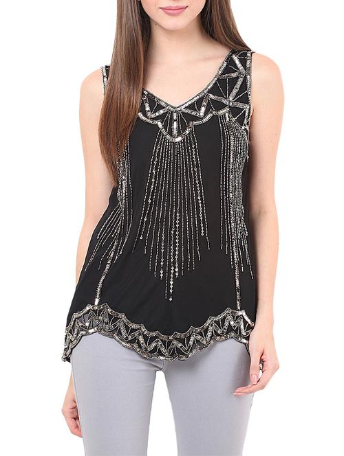 black embellished viscose regular top - 13003951 - Very Small Image - 1