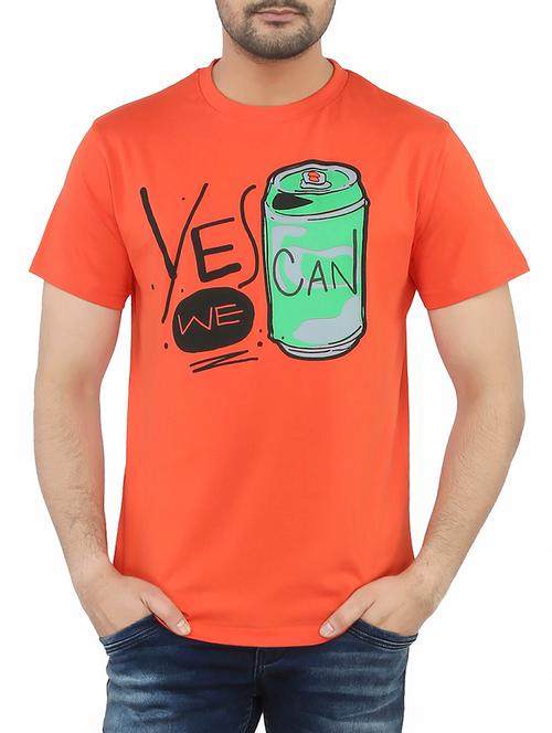 orange cotton printed t-shirt - 13004119 - Very Small Image - 1