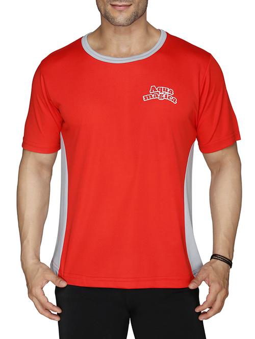 red cotton colour block t-shirt - 13004398 - Very Small Image - 1