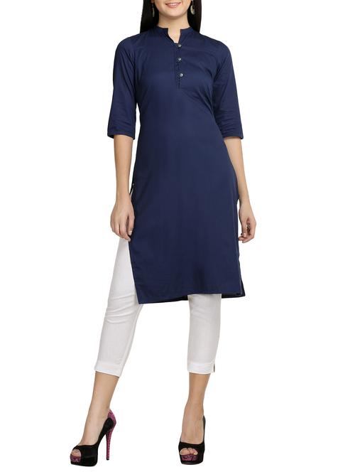 blue cotton straight kurta - 13005085 - Very Small Image - 1