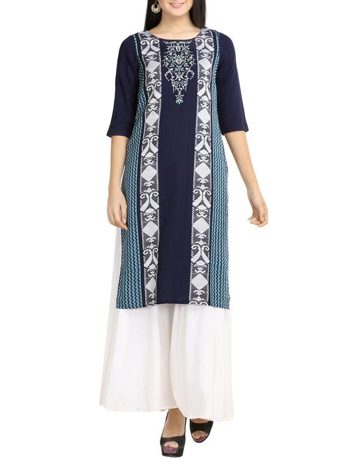 blue rayon straight kurta - 13005091 - Very Small Image - 1