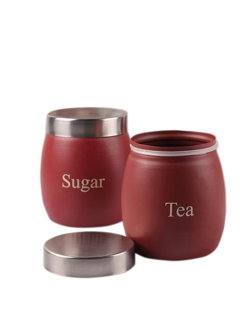 maroon barrel tea & sugar containers - 13005485 - Very Small Image - 1