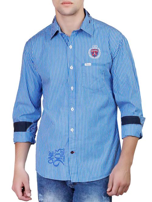 blue cotton striped casual shirt - 13006958 - Very Small Image - 1