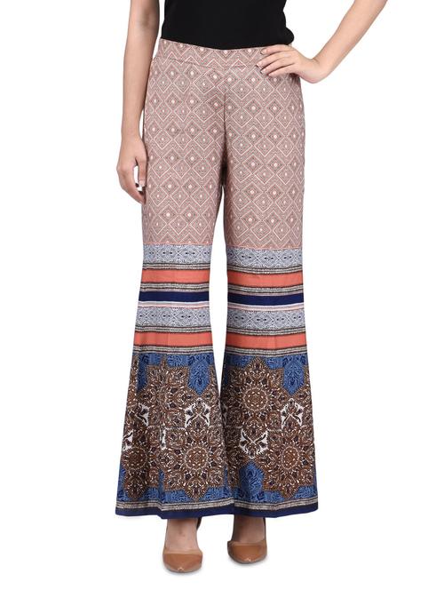 beige polyester printed palazzo - 1300726 - Very Small Image - 1