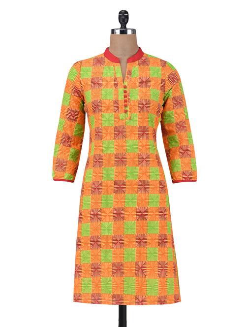 multicolored polycotton printed mandarin collar kurta - 1300738 - Very Small Image - 1