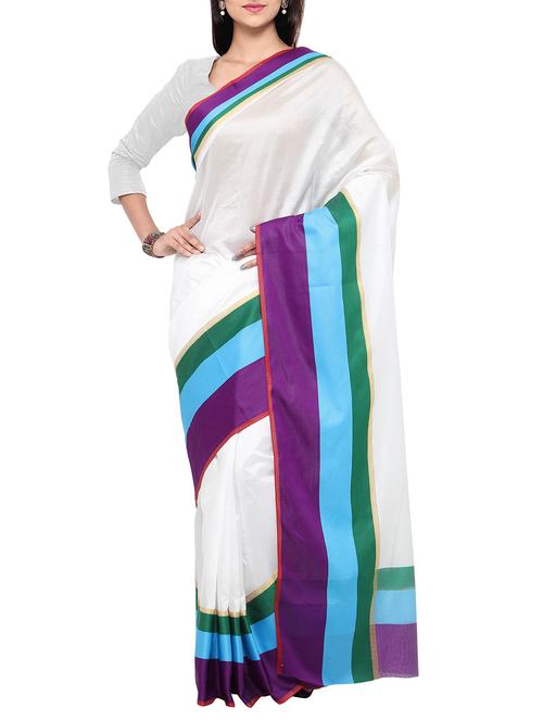 off white cotton silk bordered saree with blouse - 13007668 - Very Small Image - 1