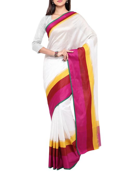off white cotton silk bordered saree with blouse - 13007669 - Very Small Image - 1