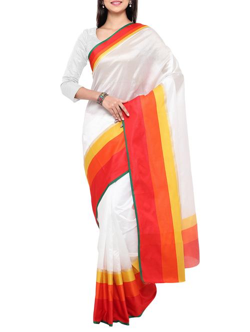 white cotton silk bordered saree with blouse - 13007670 - Very Small Image - 1