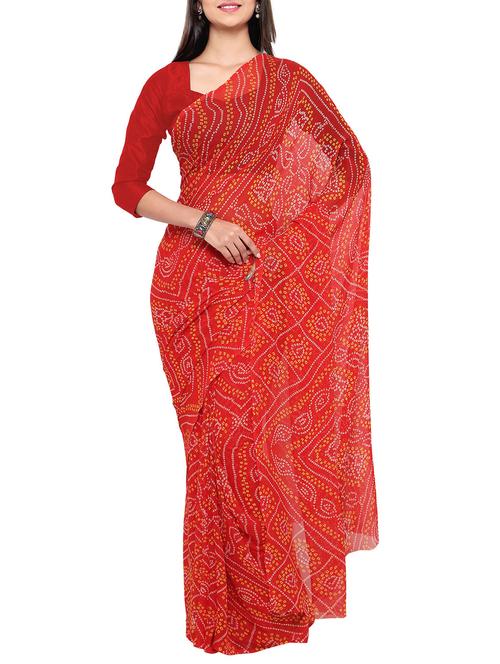 red chiffon bandhani saree - 13007696 - Very Small Image - 1