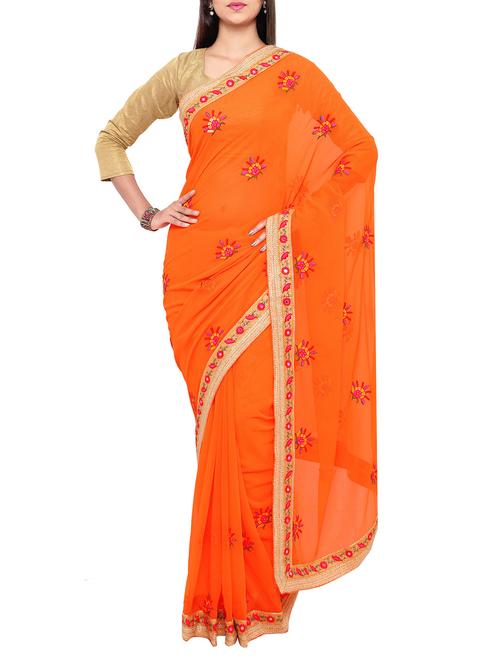 orange chiffon embroidered saree with blouse - 13007700 - Very Small Image - 1