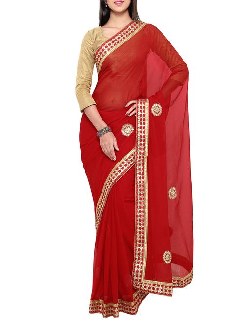 maroon chiffon gota patti saree with blouse - 13007705 - Very Small Image - 1