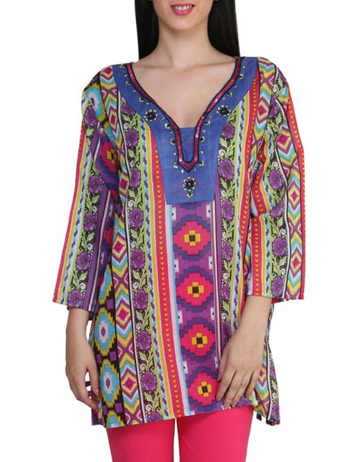 multicolour cotton kurta with pink lycra legging set - 13008405 - Very Small Image - 1