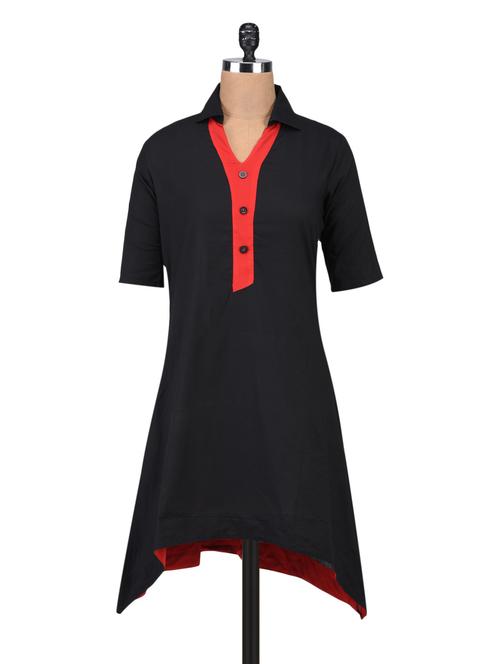 blue cotton high-low kurta - 1300865 - Very Small Image - 1