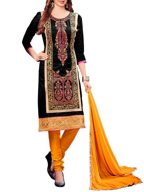 black cotton unstitched suit - 13009020 - Very Small Image - 1