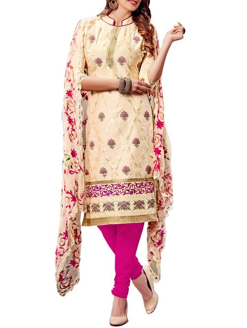 cream cotton unstitched suit - 13009024 - Very Small Image - 1