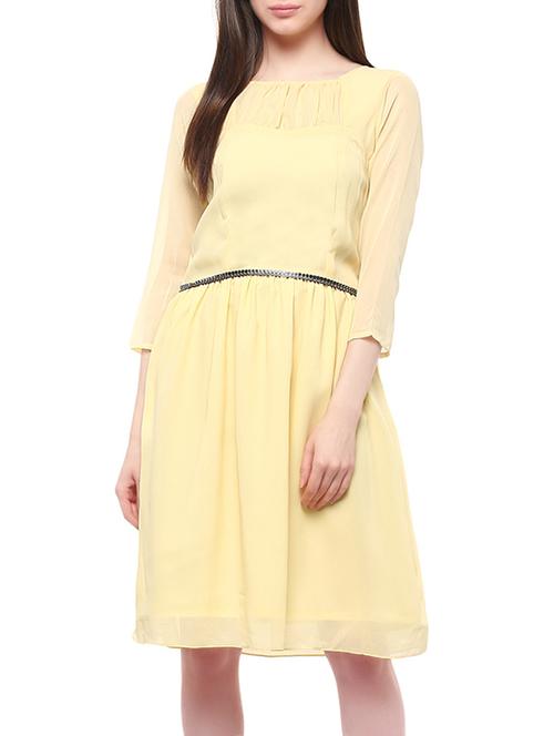 yellow polyester fit & flare dress - 13009772 - Very Small Image - 1