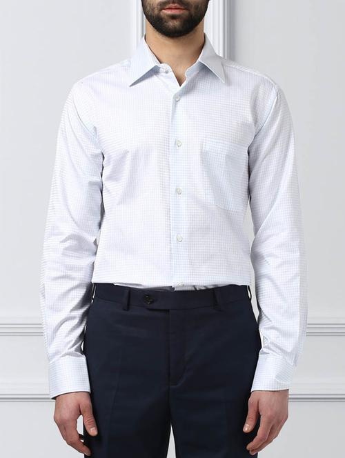 white cotton checked formal shirt - 13011318 - Very Small Image - 1