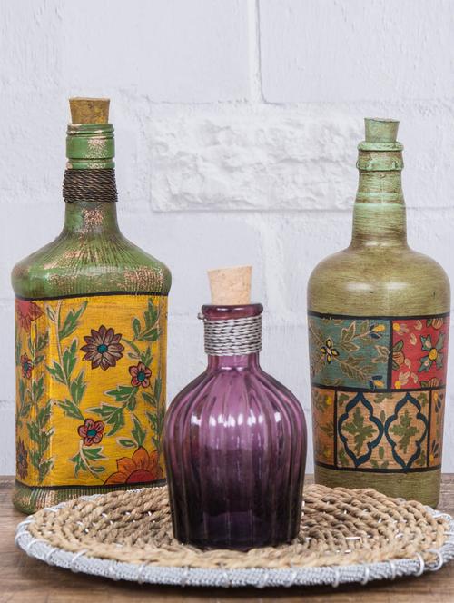 multi-coloured glass and brass wire decorative bottle - 1301233 - Very Small Image - 1