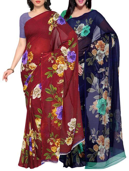 multi colored combos floral printed saree - 13013344 - Very Small Image - 1