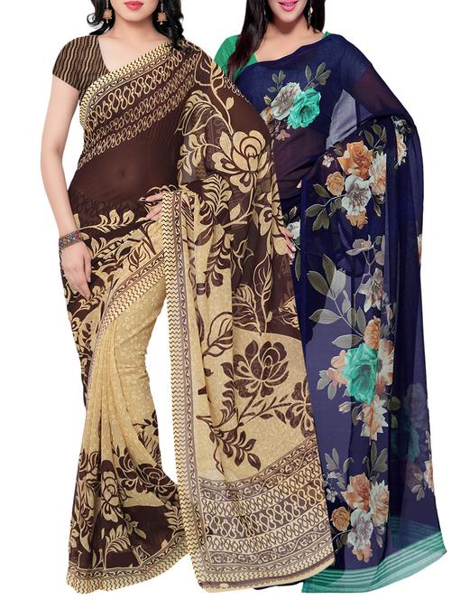 multi colored floral printed combos saree - 13013360 - Very Small Image - 1