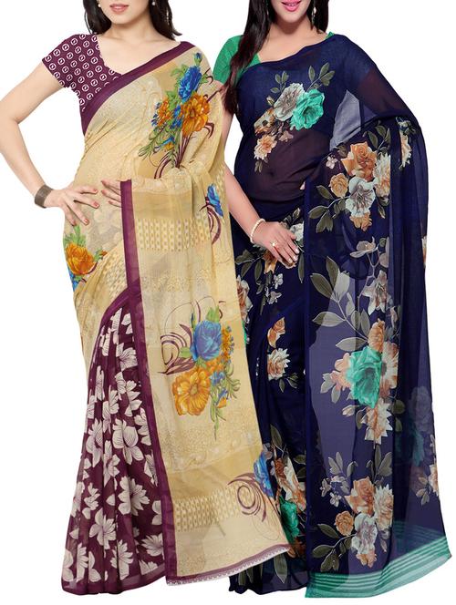 multi colored floral printed combos saree - 13013365 - Very Small Image - 1