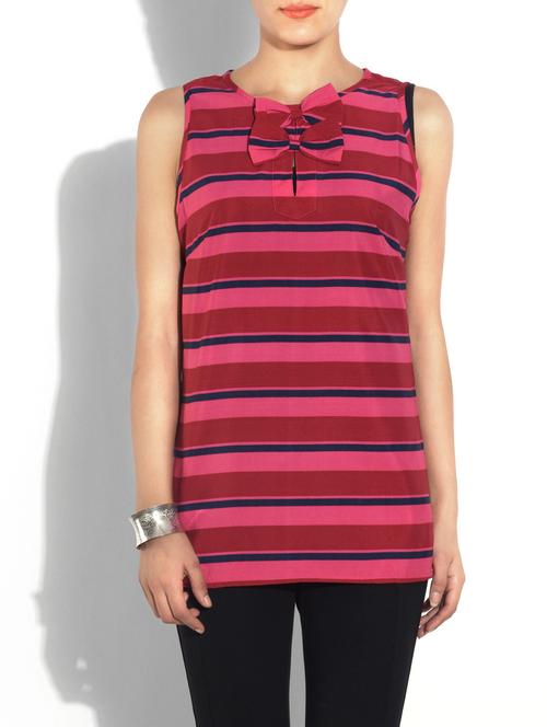 maroon and pink poly crepe printed top - 1301404 - Very Small Image - 1