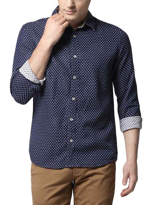 dark blue cotton reversible casual shirt - 13014110 - Very Small Image - 1
