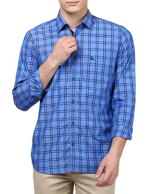 dark blue cotton checked casual shirt - 13014143 - Very Small Image - 1